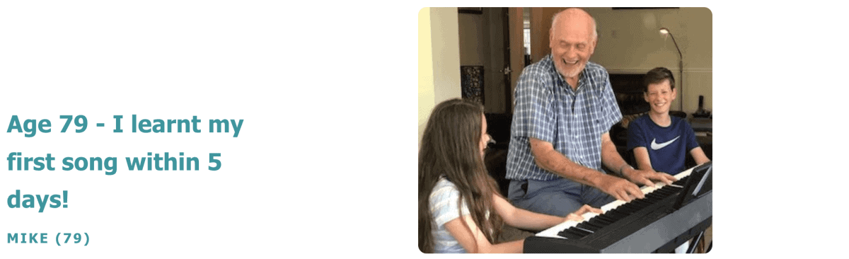 man learning to play piano