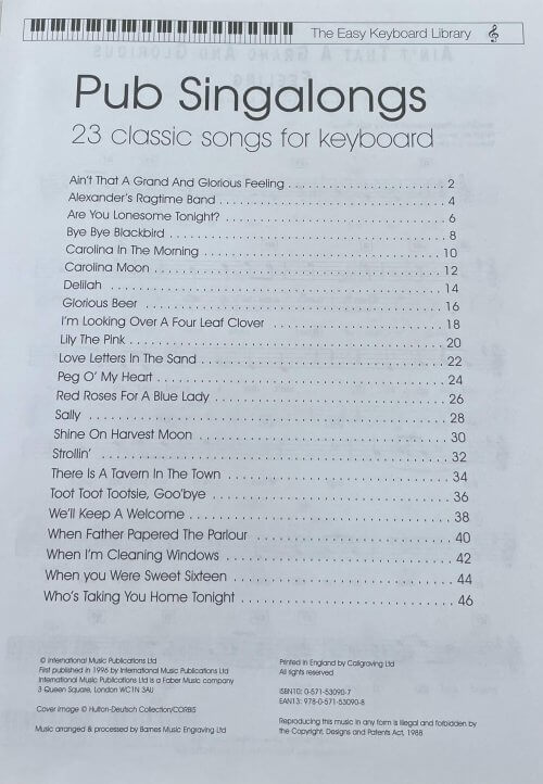 The Easy Keyboard Library Pub Singalong