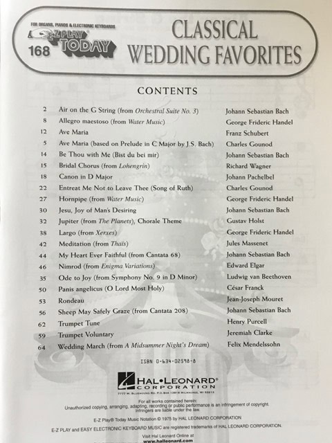 EZ Play Today 168 - Classical Wedding Favourites