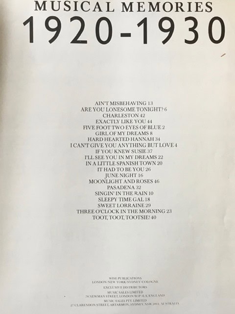 Musical Memories 1920 -1930 Piano/Vocal/Chords