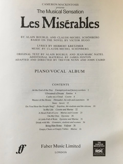 Les Miserables - Piano/Vocal