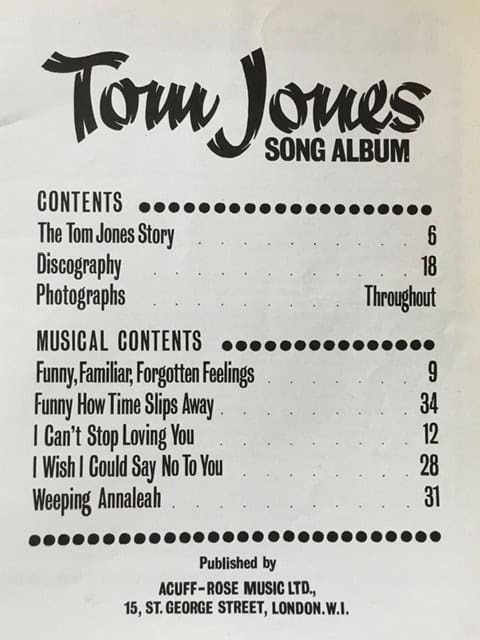 Tom Jones Song Album - Piano Vocal