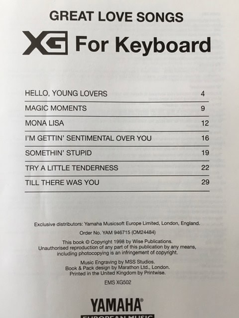 Yamaha XG For Keyboard - Great Love Songs (no disc)