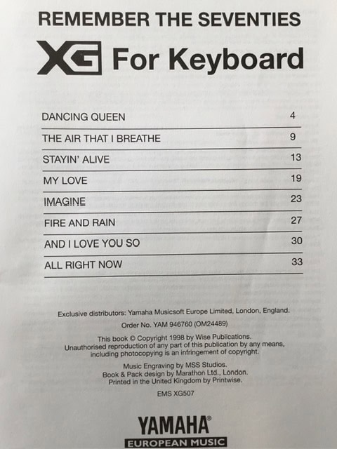 Yamaha XG For Keyboard - Remember the Seventies (no disc)